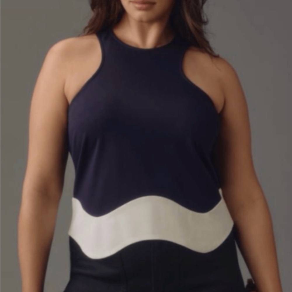 Sunday In Brooklyn Colorblock color block 
Navy Scalloped Hem Tank Top